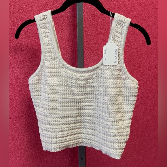 Freshman 1996 Tops - Cream Crochet Scoop-Neck Tank Top - Unknown Brand